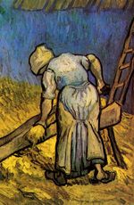 Peasant Woman Cutting Straw after Millet